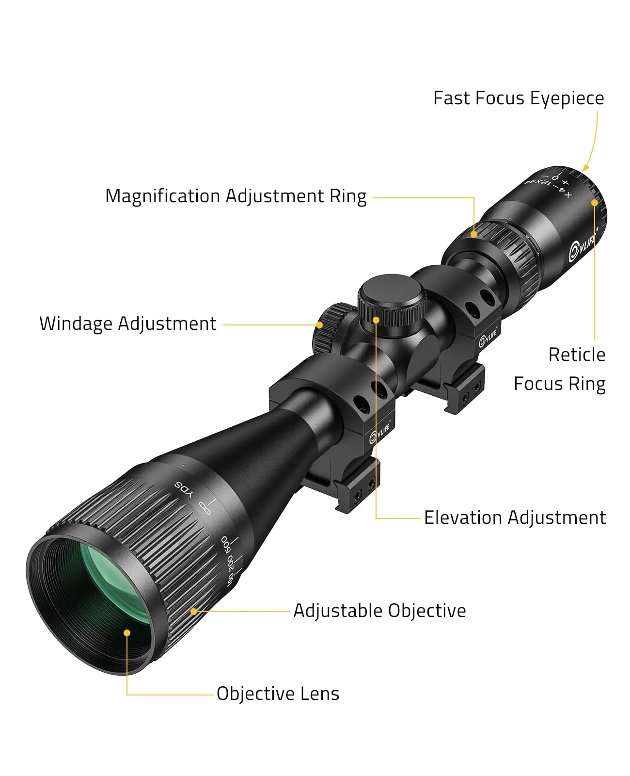 MidTen 완전 다중 코팅 AO JackalHowl W01 소총 스코프, 1 인치 튜브 프리, 20mm 두 번째 초점면, 44mm, 4-12X44