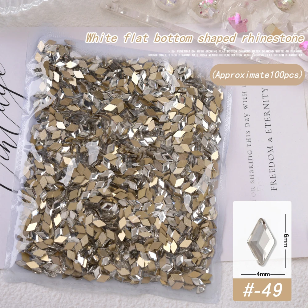 100PCS Flat Bottom Mini Crystal White Mixed form Nail Art Rhinestone High Quality Glass Stone 3D Manicure DIY Decorative