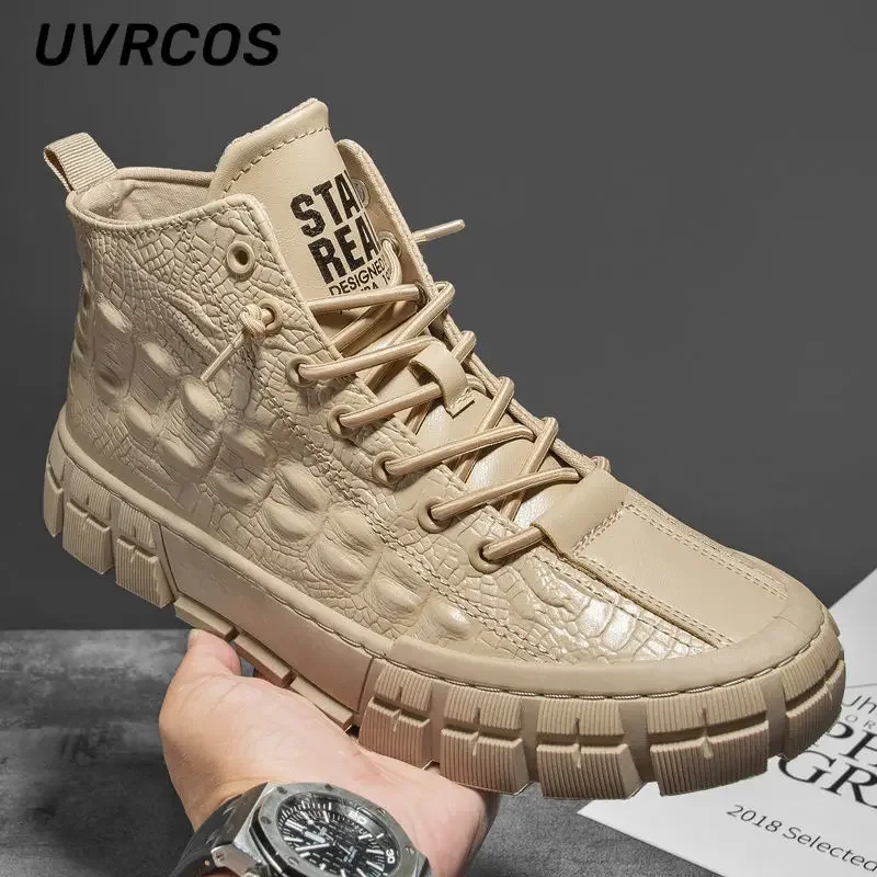 Men Winter Casual Thick-soled Men\'s Autumn The New Listing Trend High-top All-match Pattern Leather Boots England Man Shoes