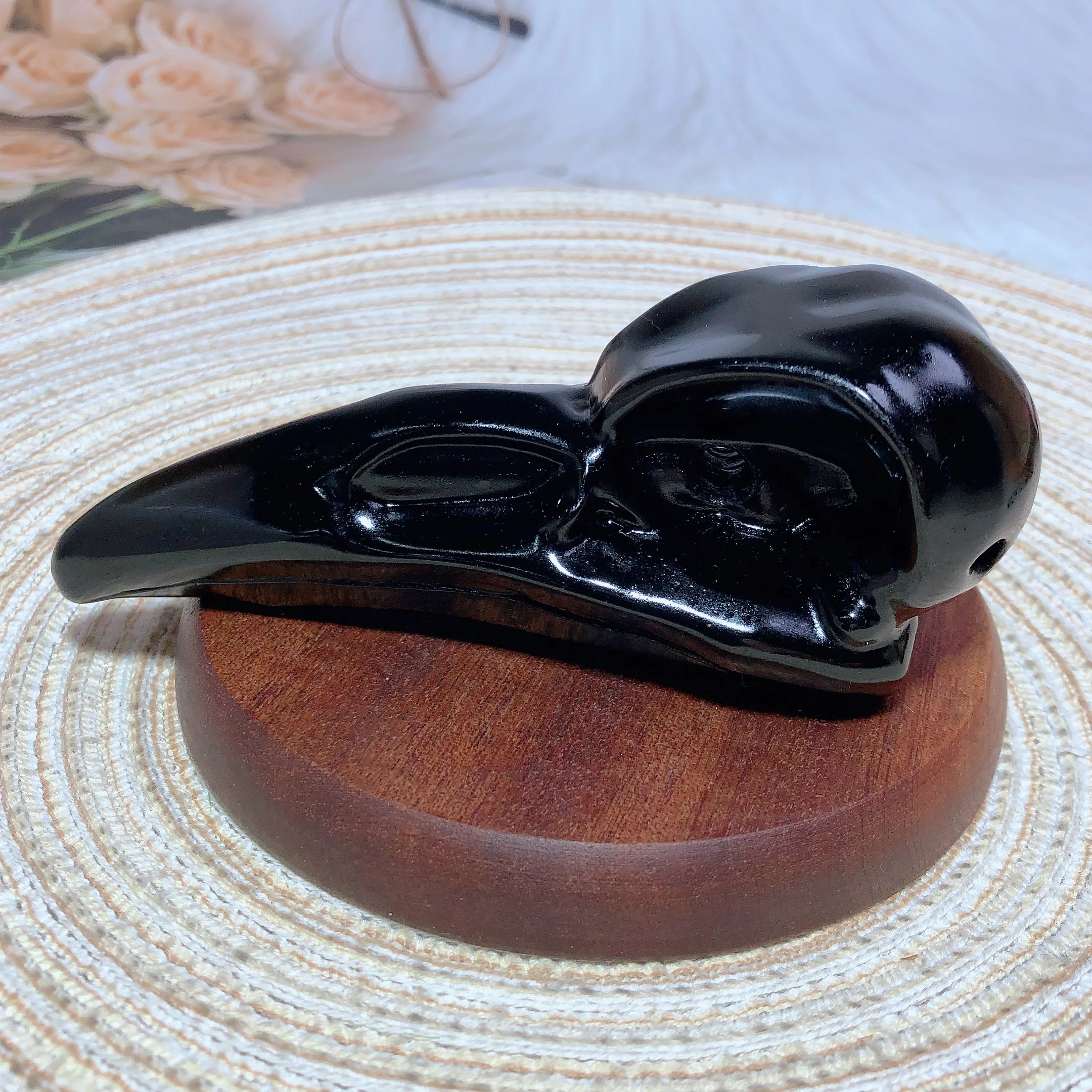 Healing Natural Crystal Large Black Obsidian Raven Crow Hand Carving Gemstones Witchcraft Home Decorations Mineral Rare Gift