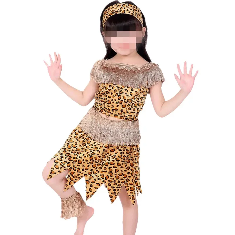 Kids Adults Boys Girls African Savage  Wild Men Carnival Fancy Dress Decoration Cosplay Halloween Costume