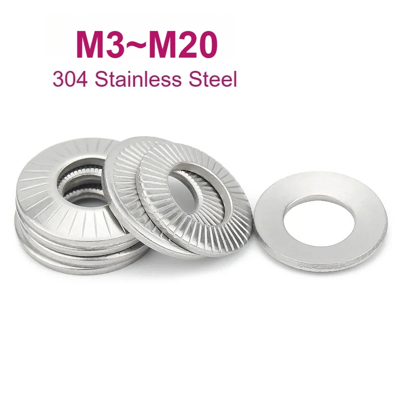 M3 M4 M5 M6 M8 M10 M12~M20 304 Stainless Steel Narrow/Medium/Wide Disc Spring Serrated Lock Washer Saddle-shaped Nonslip Gasket