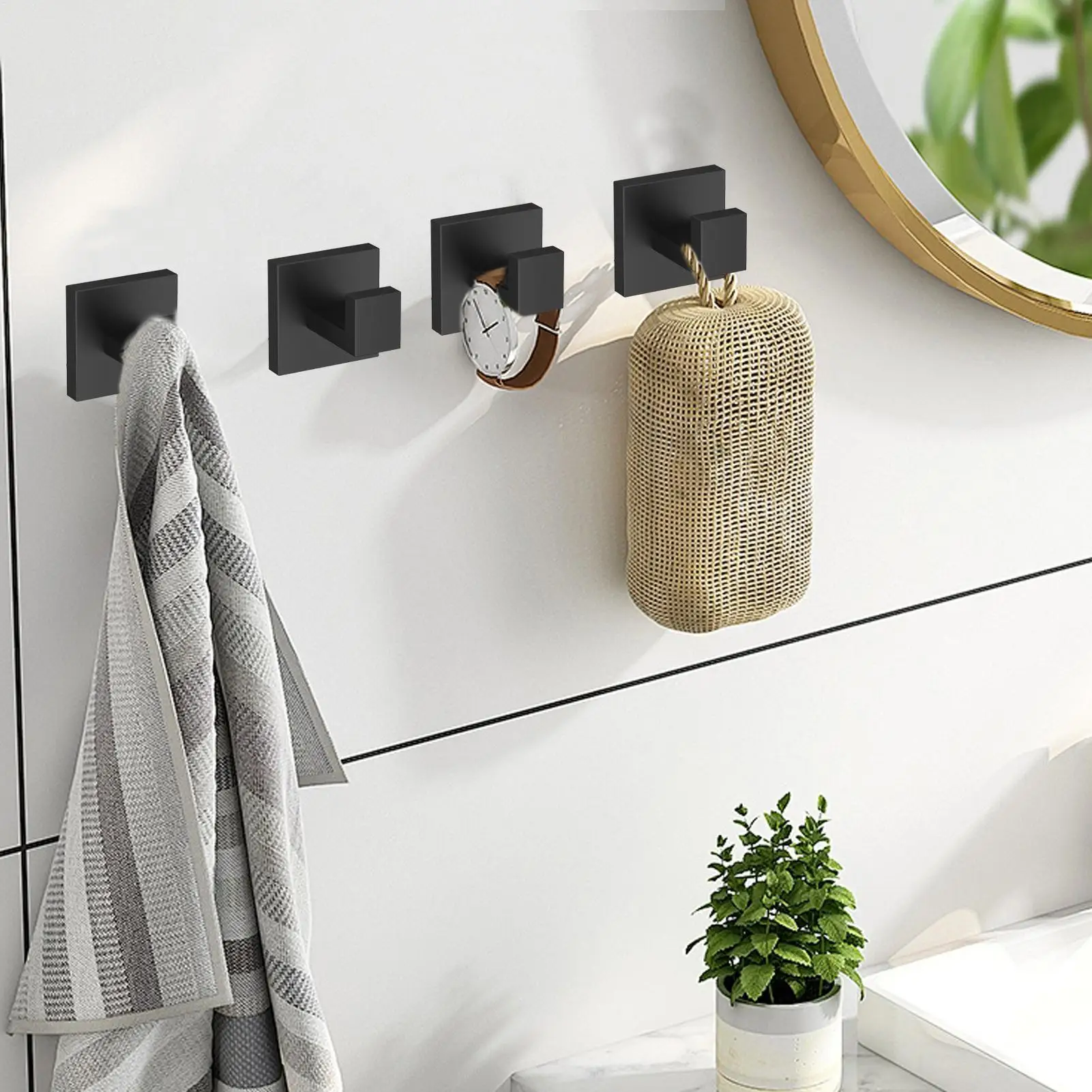 Stainless Steel Wall Hooks Rustproof Utility Holder 4 Pieces Metal Wall Hooks For Clothes Hats Keys Kitchen Bathroom Towels Hats