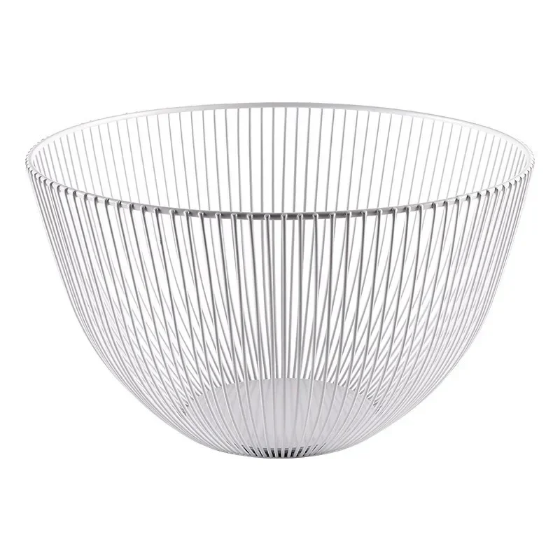 Modern Nordic Metal Wire Round Fruit Basket Straight Edge Snack Storage Bowl Coffee Table Living Room Decor