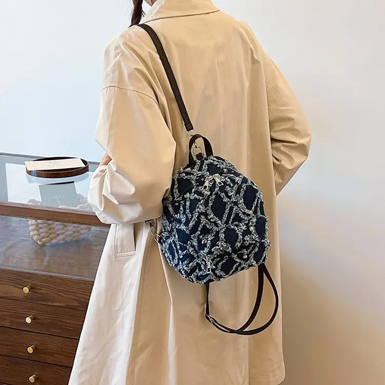 

New Faionable Casual Denim Ladies Bapa Portable Small Size Commuter Travel Bag Comfortable oulder Straps Durable Canvas