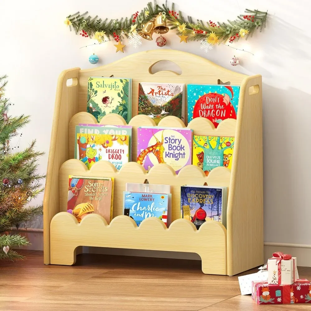 

3-Tier Montessori Wooden Bookshelf for Kids, Toddler Book Rack Toy Organizer and Storage, Small Book Display Stand for Baby