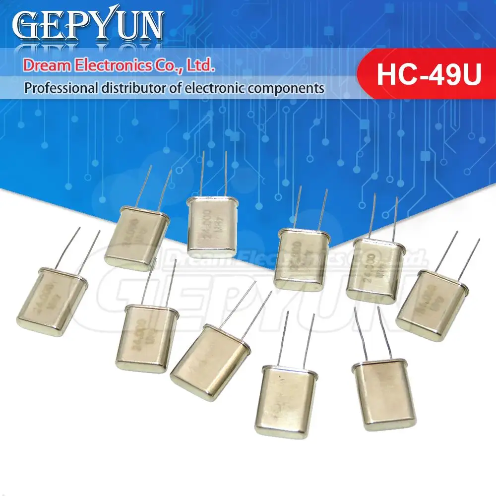 10pcs 49U HC-49U Crystal quartz resonator 9.8304M 10M 11.0592M 12M 13.5M 14.7456M 16M 17.734475M 20.480M 22.5727M 24M