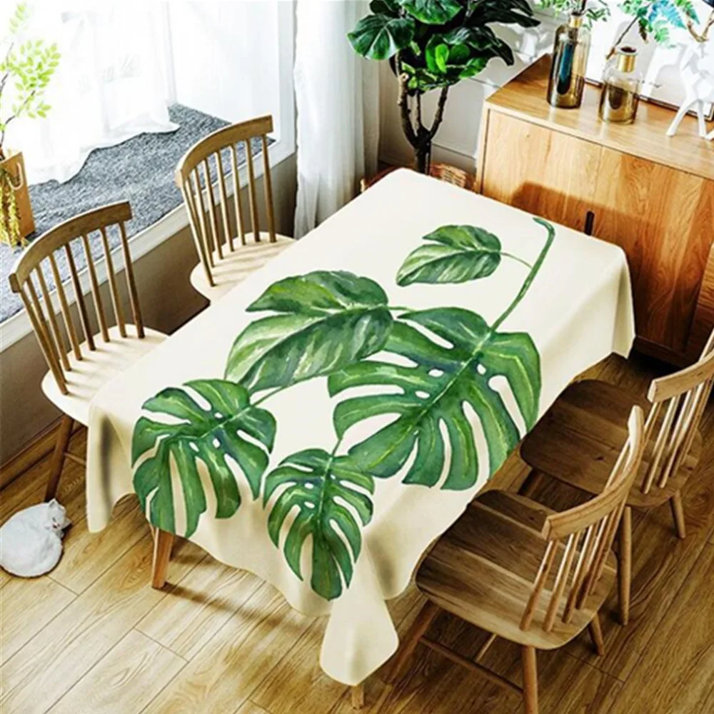 Tropical Jungle Palm Leaves Green Monstera Cotton Linen Table Cover Rectangular Multi Functional Table Cloth For Outdoor Home