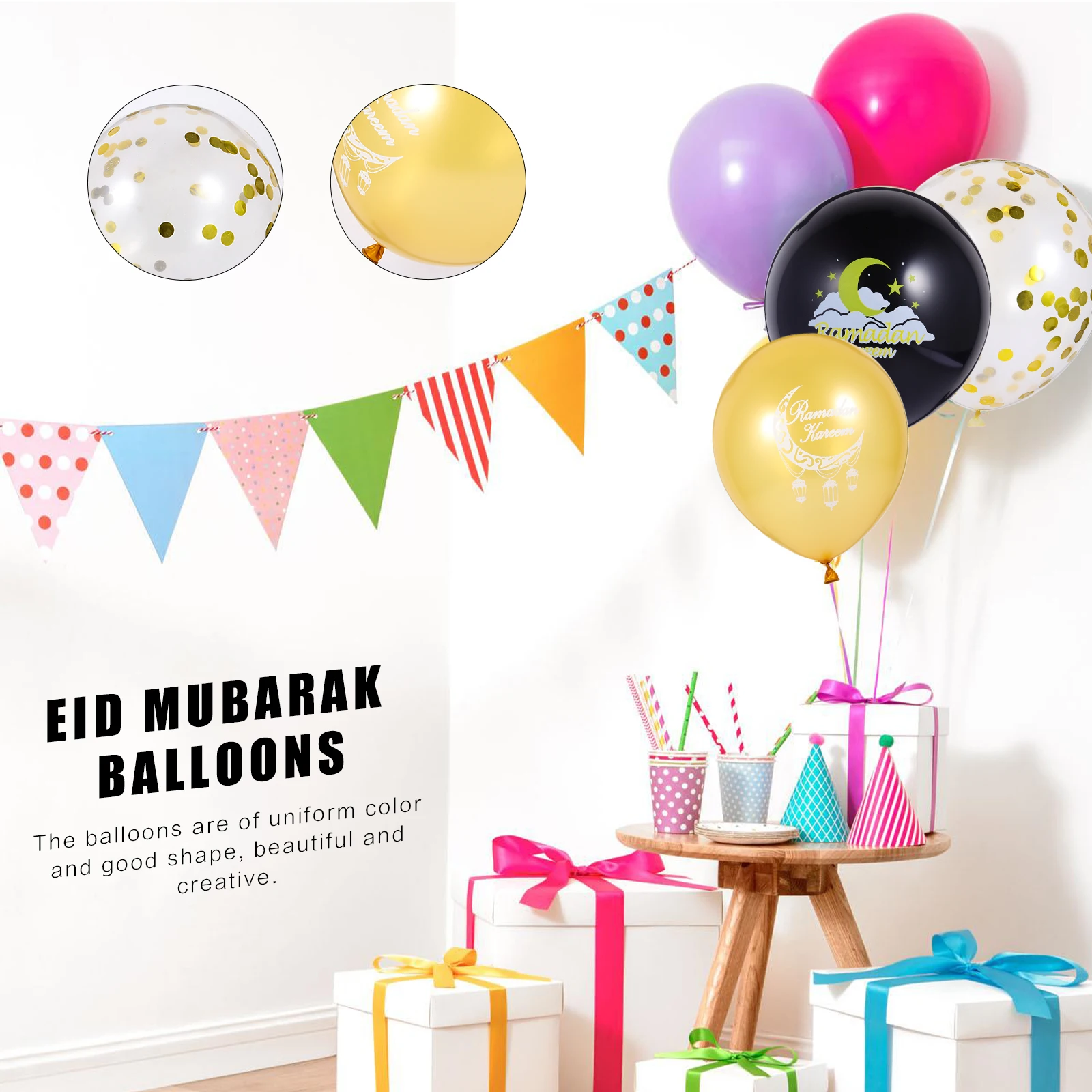 

10 Pcs Stars Moon Balloons Eid Mubarak Party Decorations Festive Photo Props Lovely Balloon Set Uniform Color Good Quality