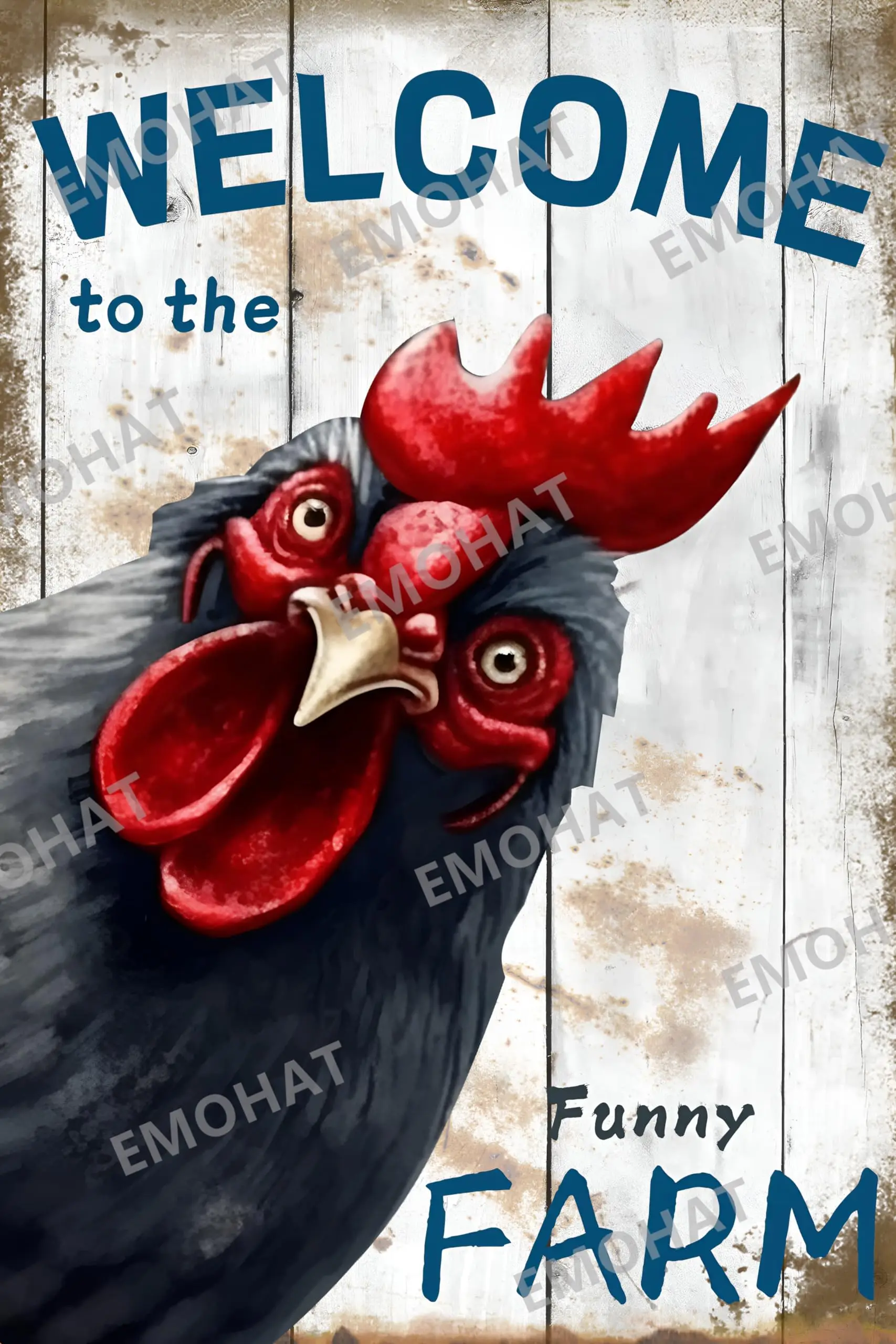 EMOHAT Chicken Metal Tin Sign Welcome to The Funny Farm Chicken Coop Posters Retro Wall Art Decor for Farm Home Farmhouse Fence