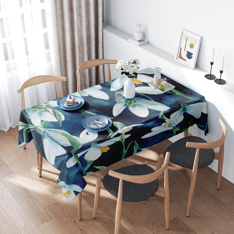 

Modern Nordic Style Dining Tablecloth Flower Print Non-Slip Waterproof Rectangular Kitchen Decoration Home Supplies Decorations