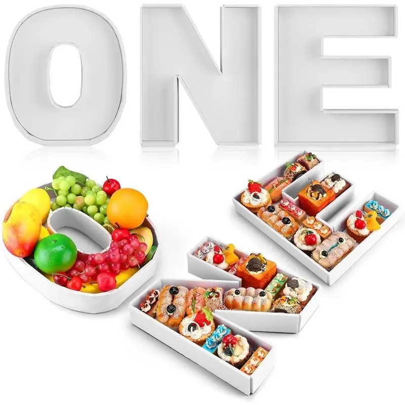 BAAJ-3 Pcs Charcuterie Letters ONE Fillable Tray Food Serving Letter Trays For 1St Birthday Dessert Table, Baby Anniversary