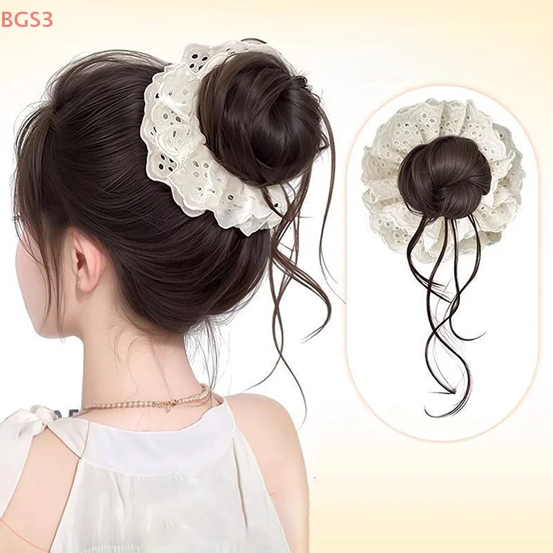 

Synthetic Women Elastic Hair Bands Ponytail Holders Lace Headband Flower Bud Hair Accessories Korean Style Hair Artifact Wig Bag