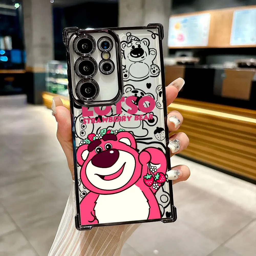 Lotso Strawberry Bear Silicone Case For Samsung Galaxy S26 S25 S26Ultra Edge S24 S23 S22 Plus S21 Ultra FE Soft Phone Back Cover view 2