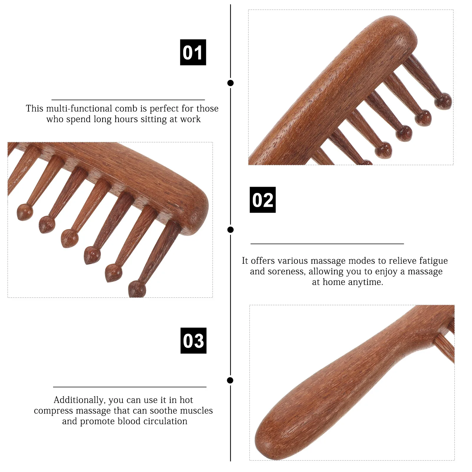 

Ebony Massage Comb Scalp Care Wide Tooth Hair Detangler Meridian Massager Anti Static Relaxation Tool Promoting Blood