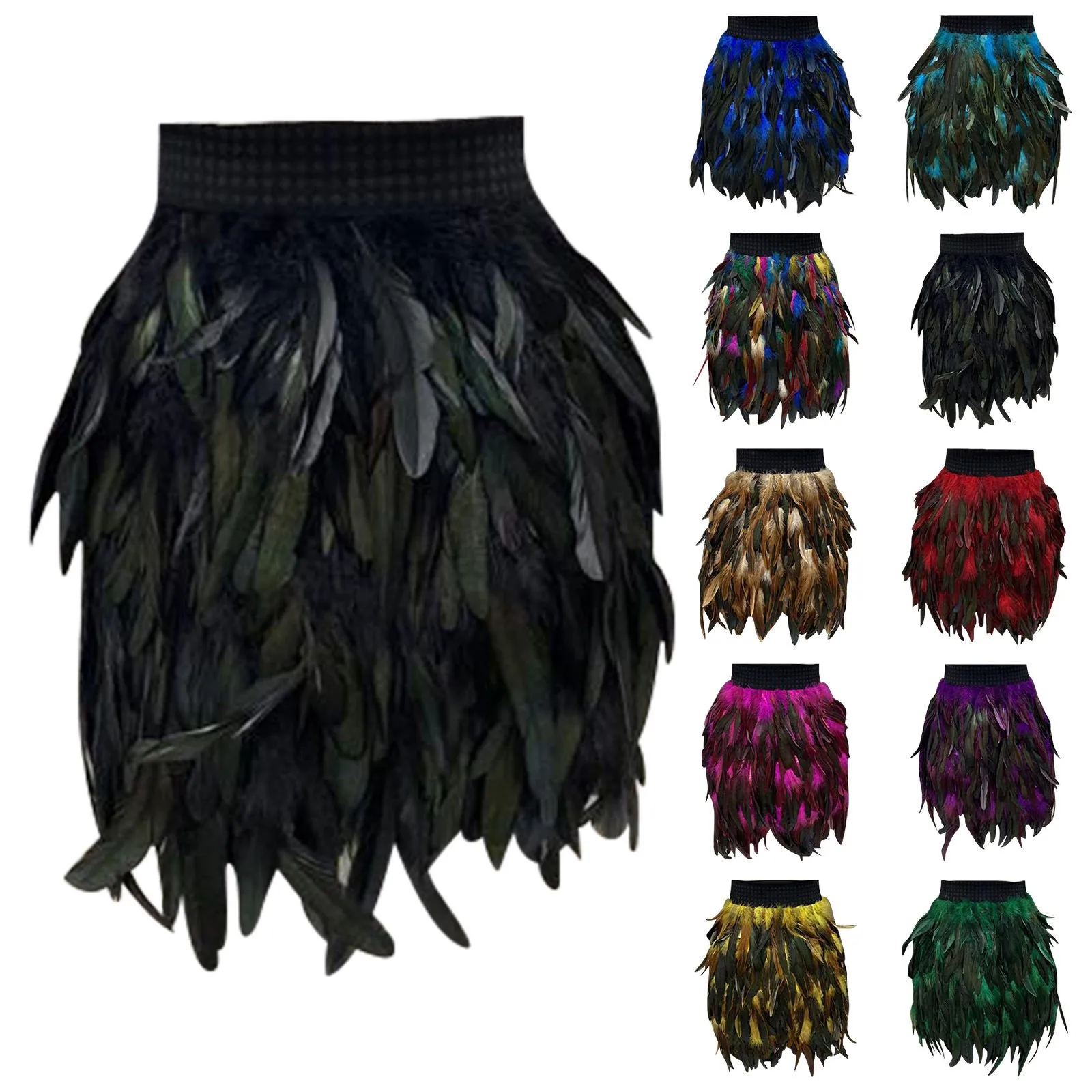 Women's Feather Masquerade Stage Costume Performance Skirt