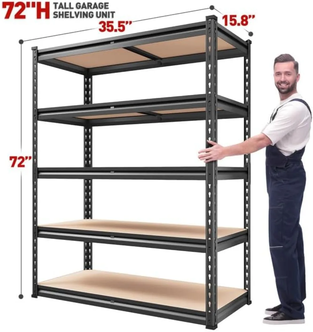 2000LBS ชั้นวางของโรงรถ 72''H ชั้นวางของ Heavy Duty Shelving 5 ชั้นชั้นวางโลหะสําหรับชั้นวางโรงรถ 35.5 "W x 72" H x 15.8 "D