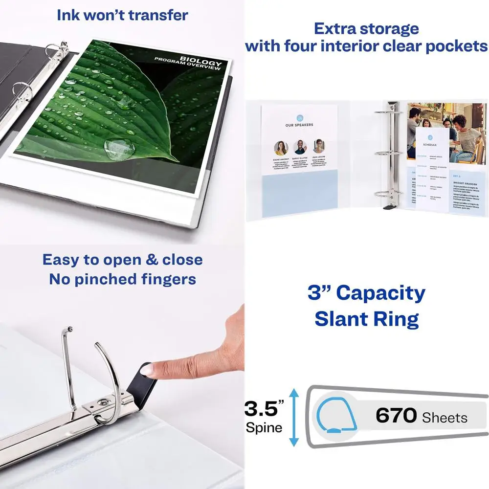 

Sturdy 3 Slant Ring Binder, Holds Standard 8.5 x 11 Paper, Set of 4 White Binders