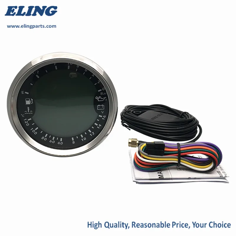 ELING 6 in 1 Multi-functional Gauge Motorcycle GPS Speedometer Tachometer Hour Water Temp Fuel Level Oil Pressure Voltmeter 12V