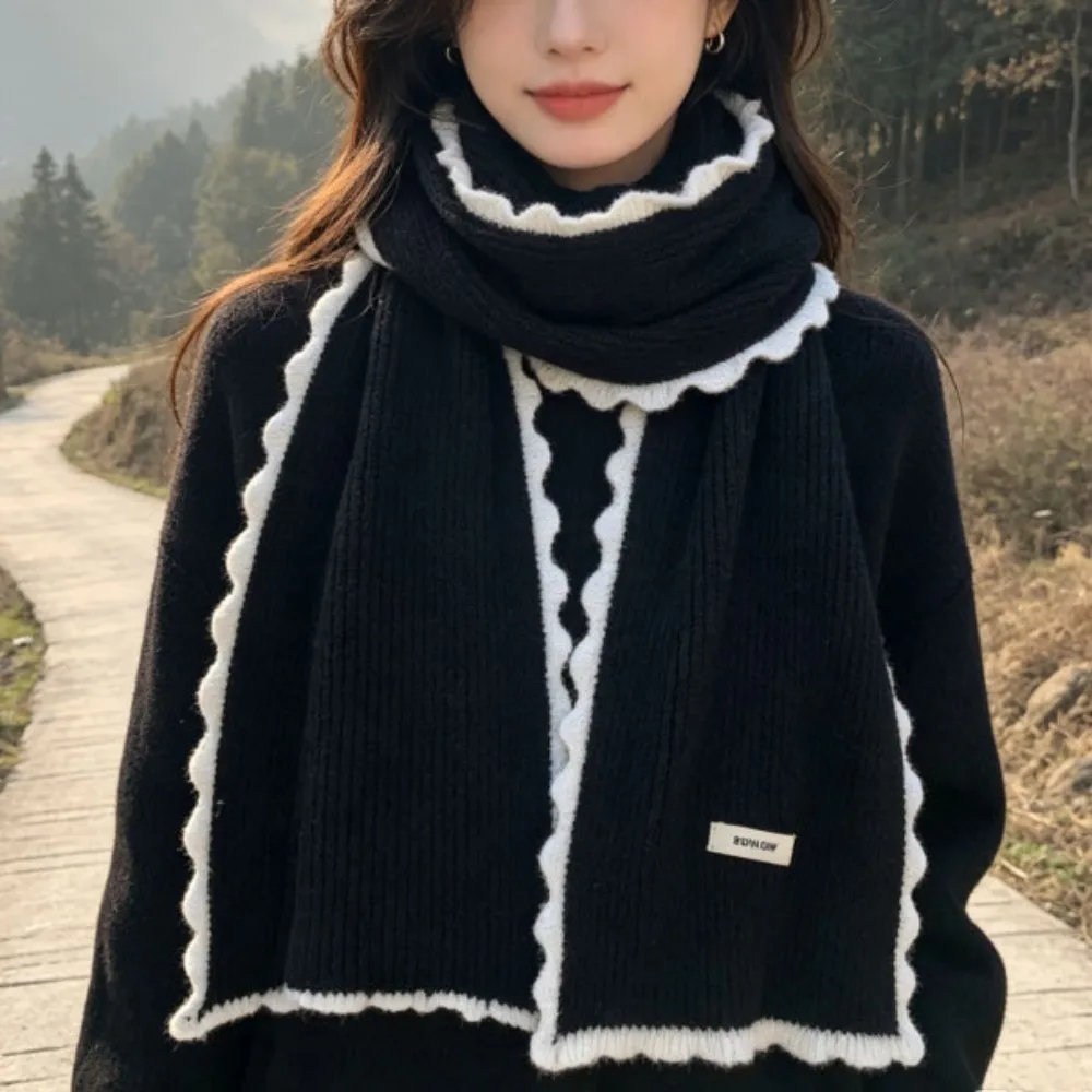 Thick Knitted Knitted Scarf Warm Lock Edge Korean Design Neck Warmer Coldproof Fabric Imitation Wool Yarn Winter Scarf
