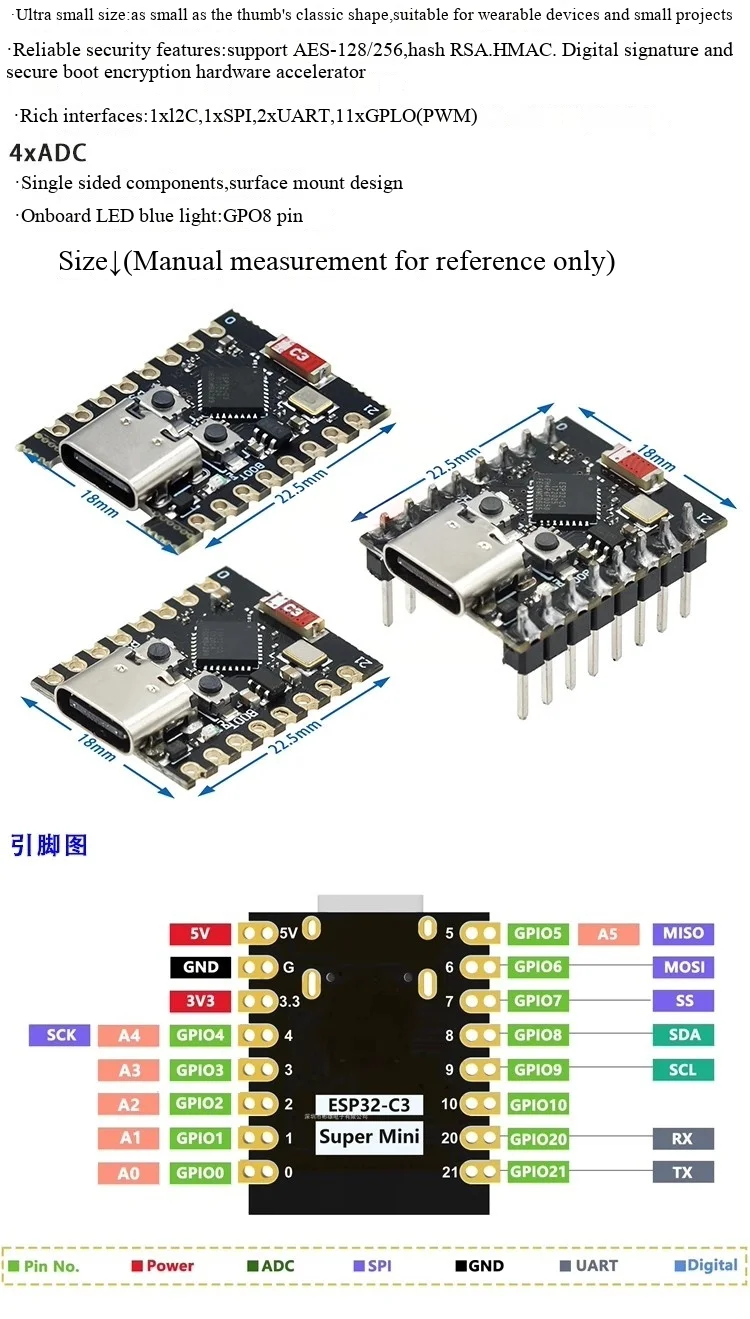 ESP32-C3 Entwicklungsboard, ESP32 SuperMini Entwicklungsboard, ESP32 Entwicklungsboard, WLAN, Bluetooth – Detail 3
