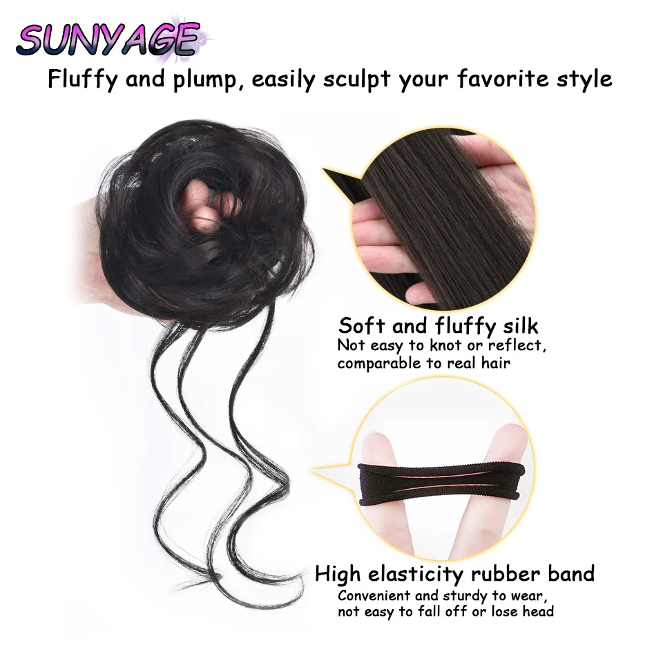 SUNYAGE Synthetic messy hair bun hair clip women's natural wavy curly hair black ponytail braided hair clip daily wear