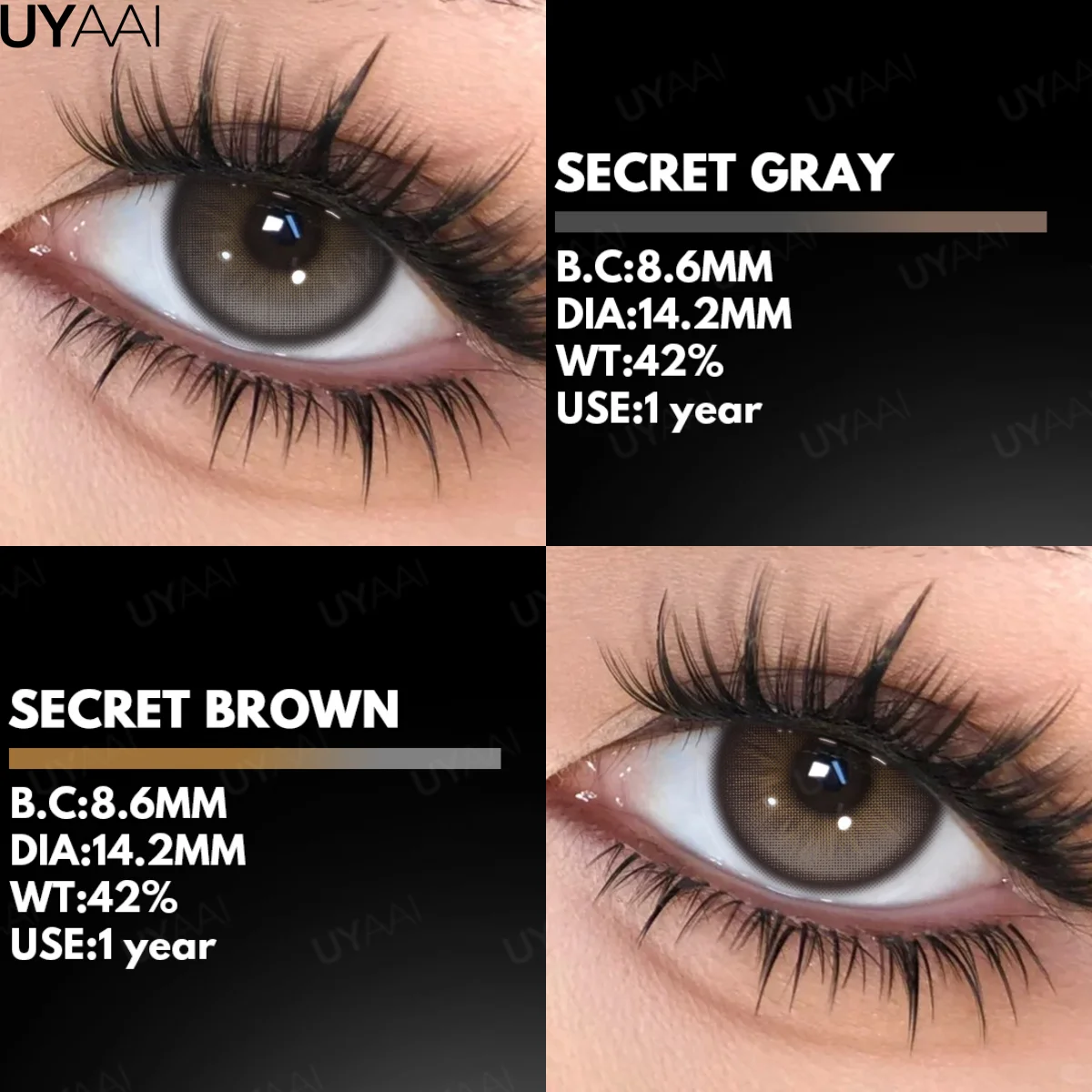 UYAAI 1 Paar farbige Kontaktlinsen für Augen, natürliche braune Kontaktlinsen mit blauen Augen, koreanische graue Kontakte, jährliche grüne Pupillen