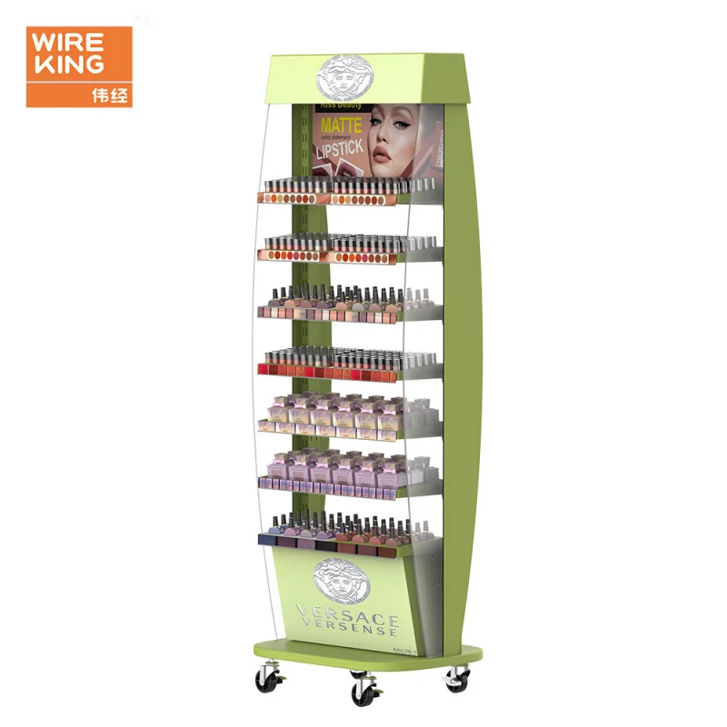 Custom Factory Custom Makeup Display Stand mit Rädern Rotierendes Display Rack Hautpflege Lippenstift Regal Beauty Store Display Stand