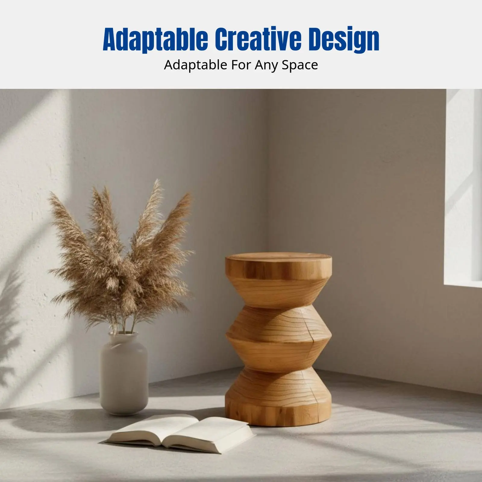 Wabi-Sabi Hardwood End Table, Retro Distressed Wooden Stool, Creative Minimalist Tea Table, Multi-Use Corner Table