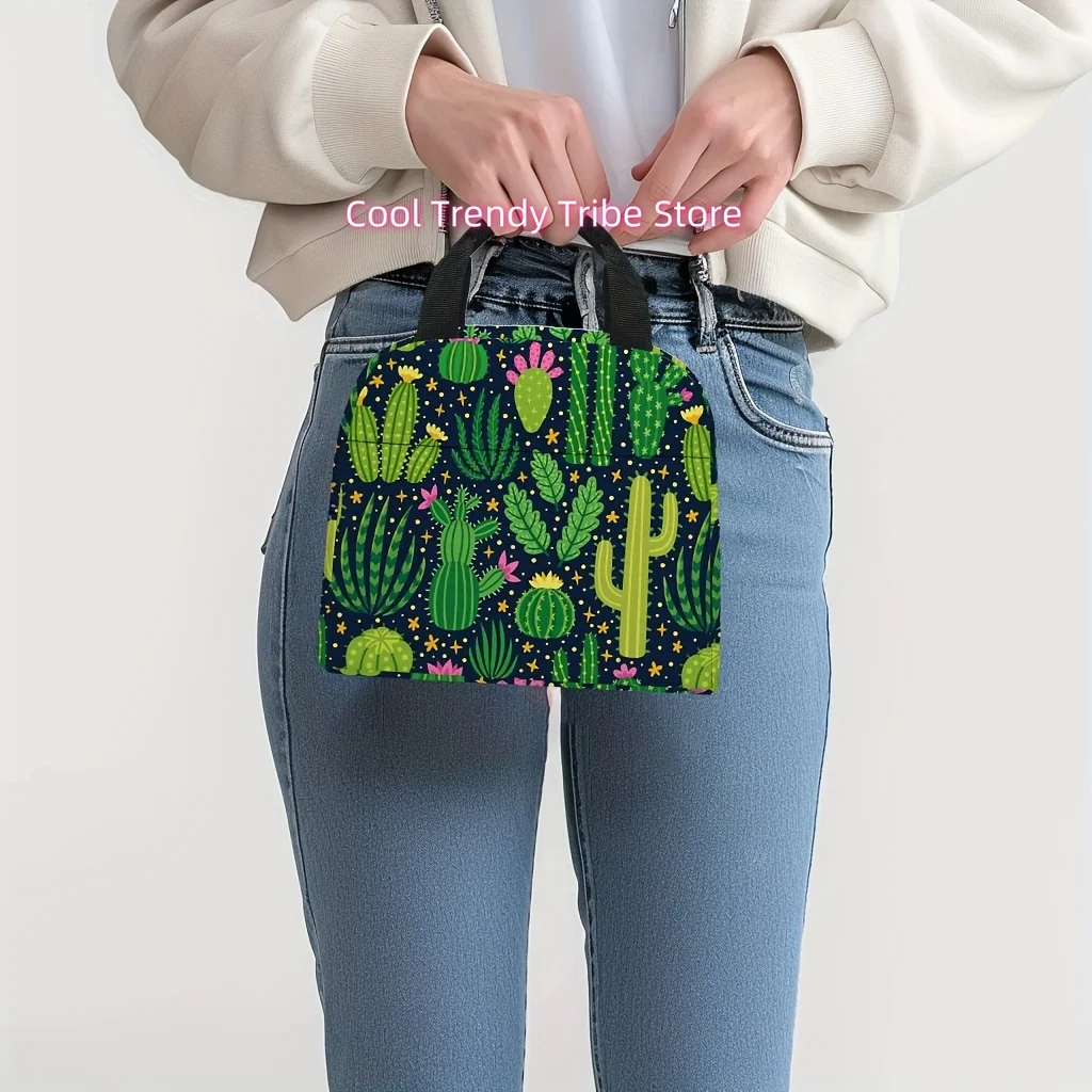 Cactus Print Lunch Bag, Insulated Tote Bag, Portable   Ice Pack, Multi-Function Lunch   Unisex Insulated Ba