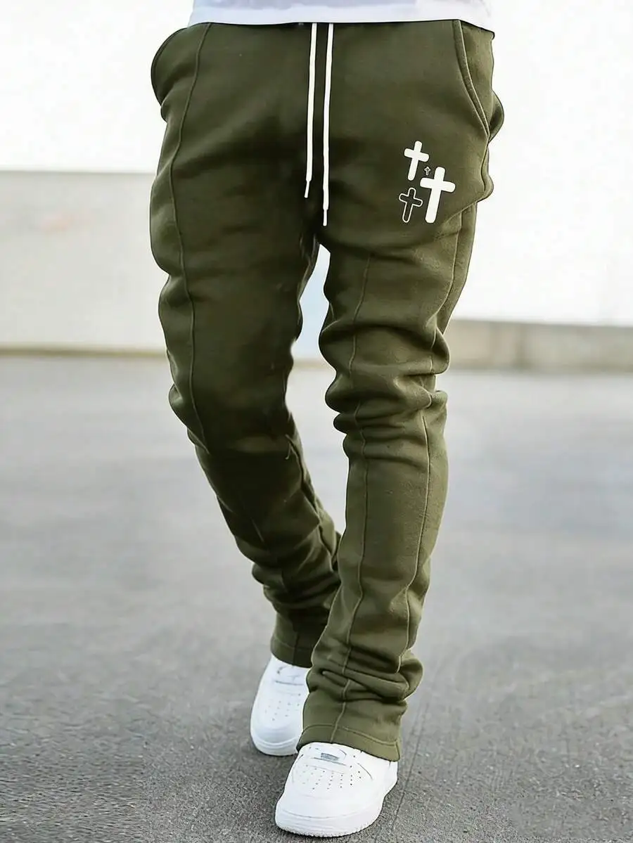 

Mens Cross Printed Drawstring Jogger Sweatpants Casual Streetwear