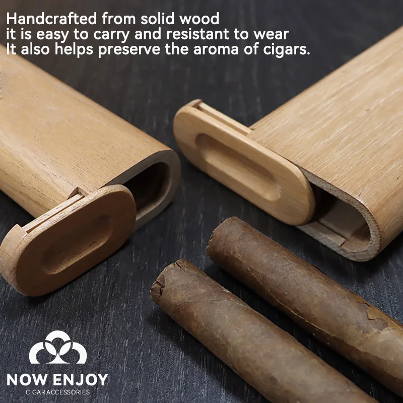 Portable Cigar Case Natural Cedar Wood Travel Tube Moisturize Slide Cover Design, Humidor Smoking Accessories view 3