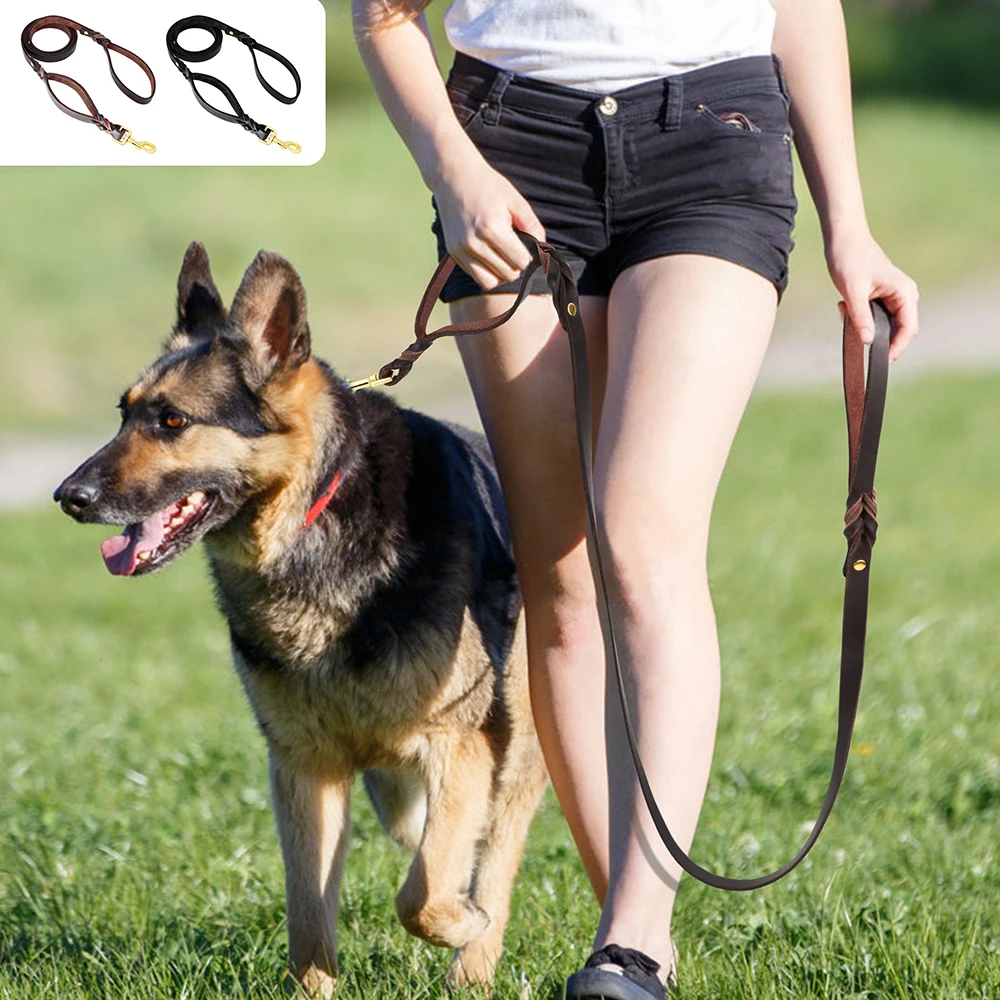 

6ft Genuine Leather Dog Leash Rope Durable Pet Walking Training Leash Lead for Medium Large Dogs German Shepherds Strap Rope