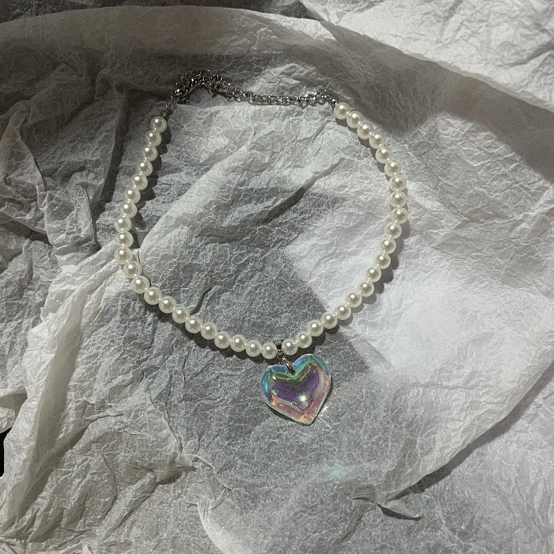 Elegancki naszyjnik z sercem miłosnym dla kobiet Y2K Biżuteria Collares Choker z pereł słodkowodnych — zdjęcie 7