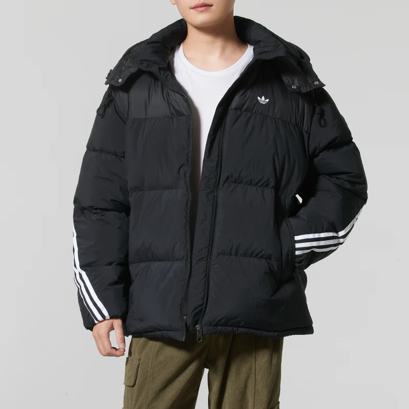 Adidas (Adidas) Trefoil jaqueta masculina quente com capuz jaqueta à prova de vento casual esportiva Kc0173