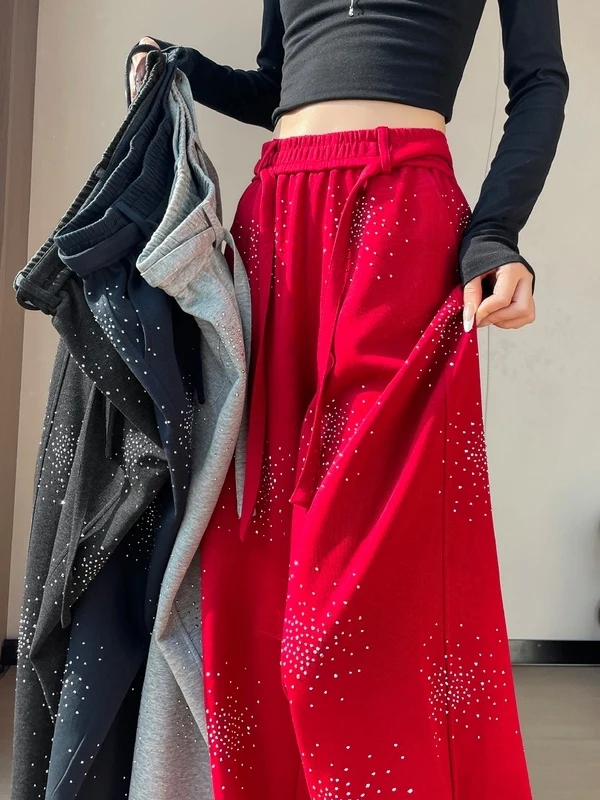 

Original Summer 2026 Women's Wide Leg Pants Starry Floor-Length Knife Casual High Waist Elastic Polyester Fiber