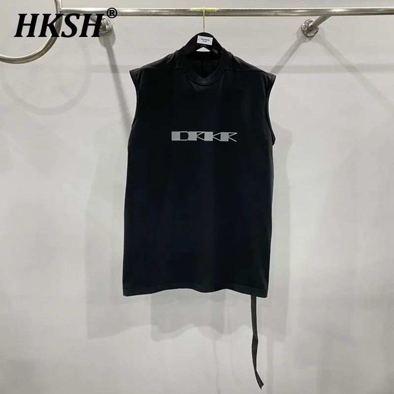 HKSH Summer Men\'s Tide Dark Cotton Vest Streetwear Fashion Chic Women Tank Tops Ribbon Letter Print Large Sleeveless Tees HK2031