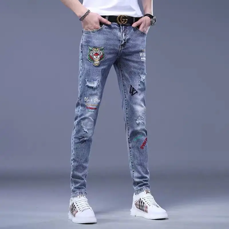 spring autumn jeans for men original Slim hip hop harajuku fashion designer stylish hip hop denim Male Cargo Embroidery trousers