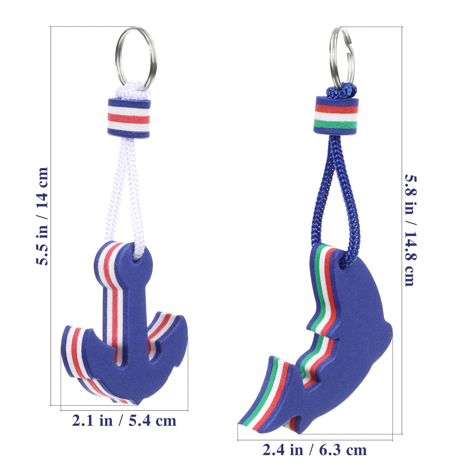 2 Stück EVA Delphin Anker schwimmender Schlüsselanhänger schwimmfähiger Schlüsselanhänger Marine nautisches Geschenk Souvenir Strand Schwimmen Kajak Kanu Bootfahren