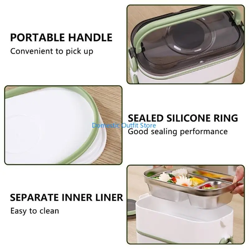 

Practical Meal Preparation Container Leak proof Stainless Steel Lunch Box with Compartments Effective Container 68TC