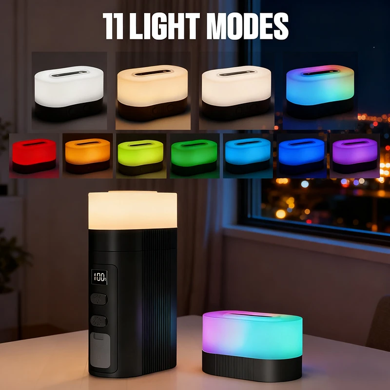 小型ポータブルキャンプライト、6600mahバッテリー、type-c充電、無段階調光、電力表示機能付き、キャンプや室内使用に最適