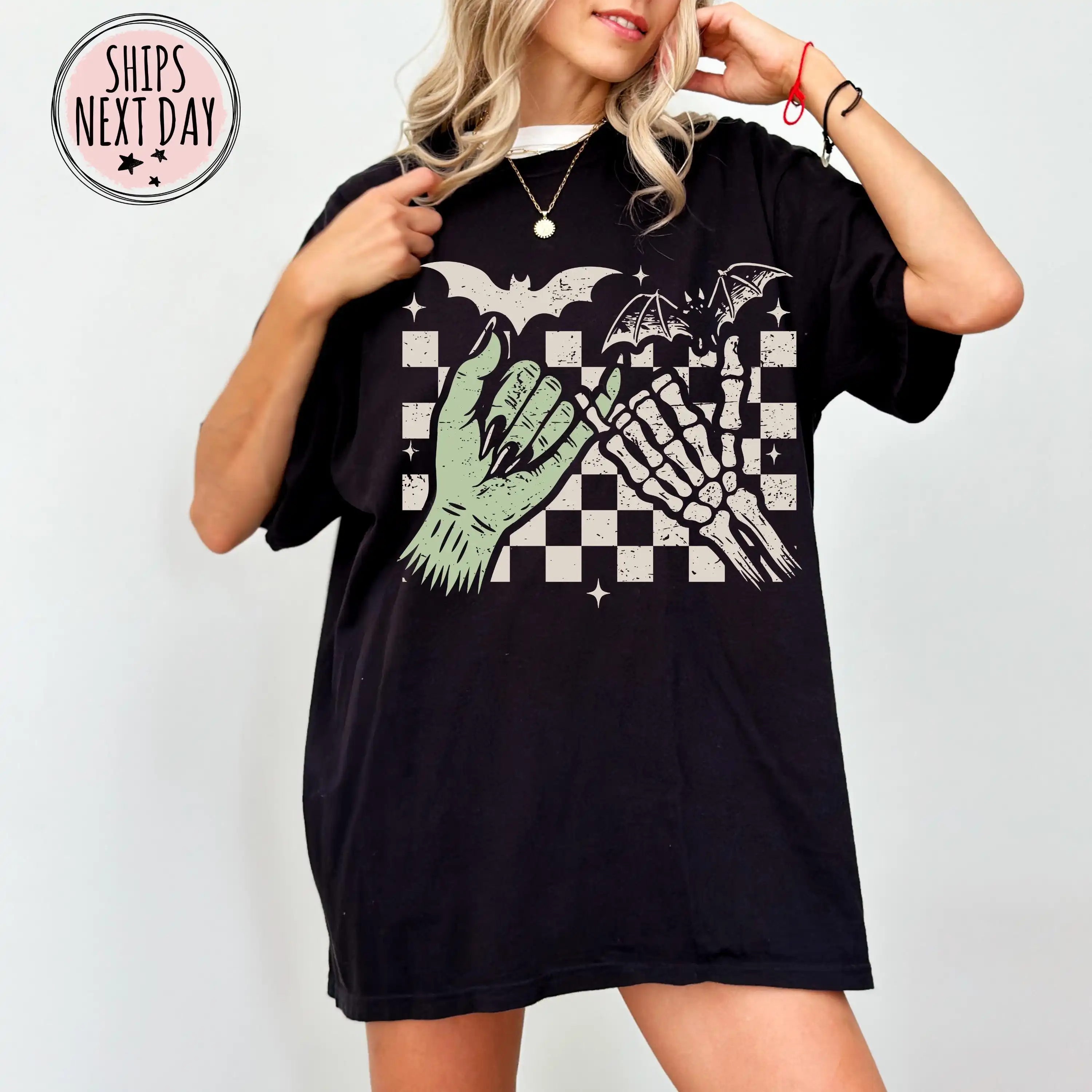 Pinky Promise Halloween Tee - Witch & Monster Skeleton Hands T-Shirt - Spooky Halloween Graphic Shirt