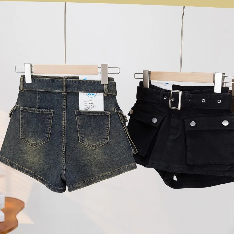 American Retro Hot Girl Denim Shorts Workwear Style Culottes Female High Waist Slimming Versatile Denim Shorts Women Exquisite