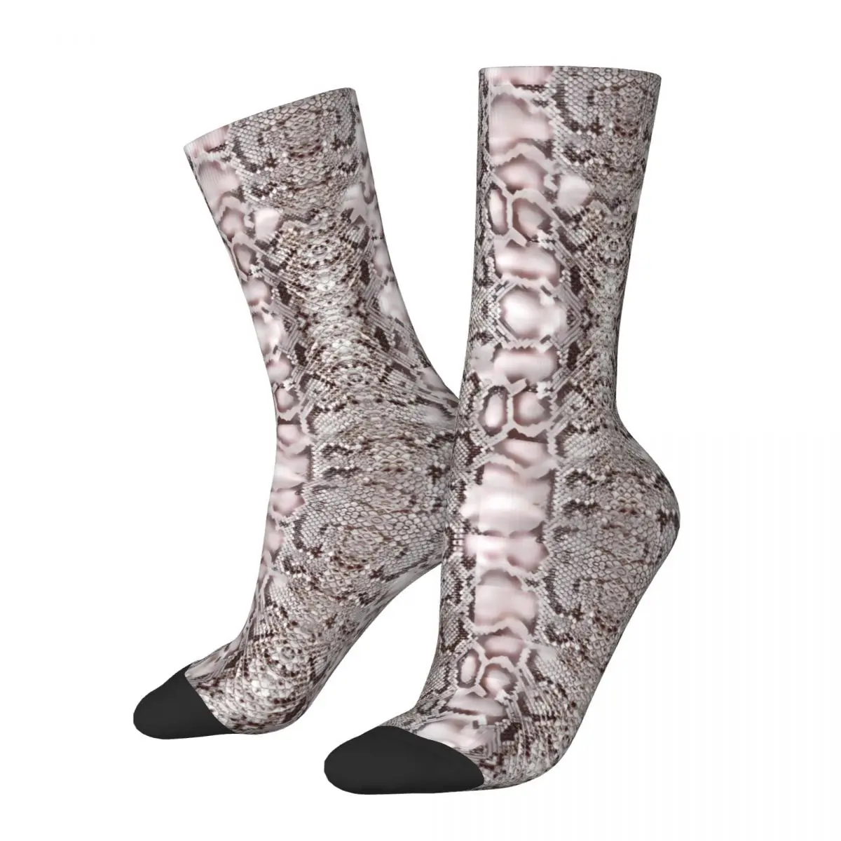 

Snakeskin Print Socks White And Brown Harajuku Stockings Women Men Soft Cycling Socks Autumn Design Non Slip Socks