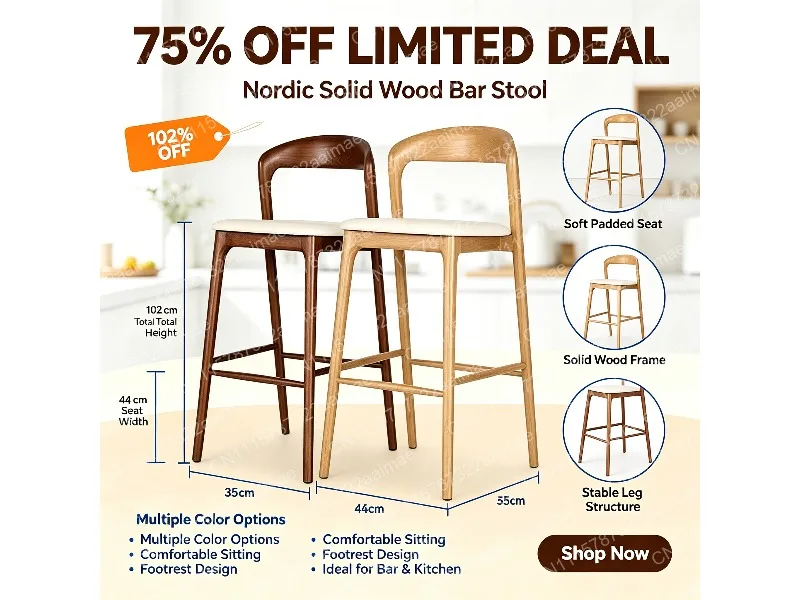 Vintage Wooden Bar Chairs Modern High Counter Stools for Dining Kitchen Restaurant Home Furniture