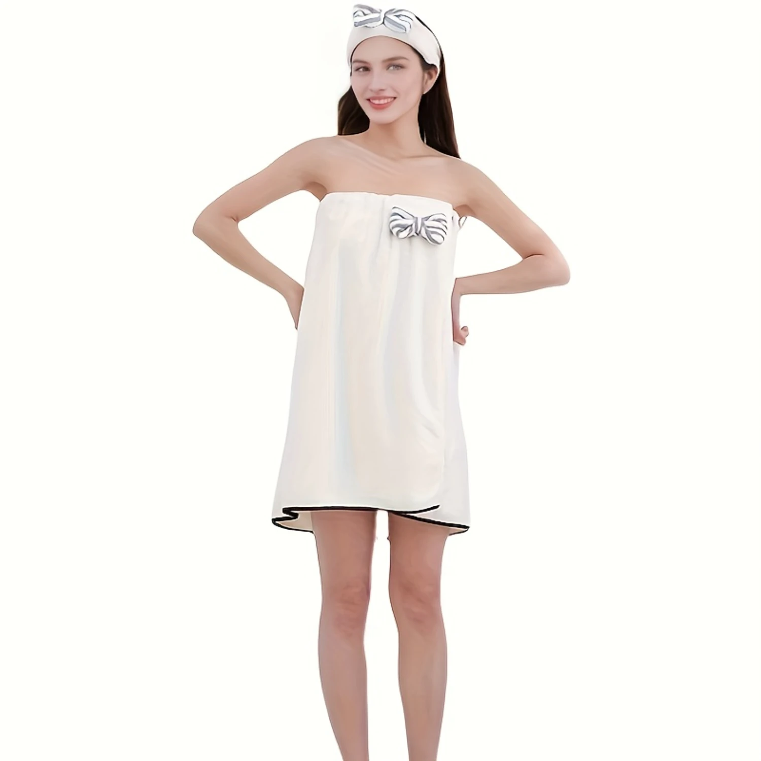 

Ultra-Soft Microfiber Women'S Bathrobe - Wearable, Absorbent Towel Dress With Headband | Contemporary Space Design