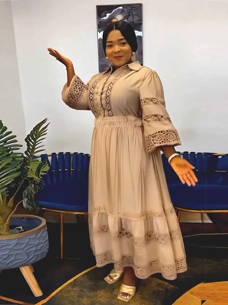 Ladies Two Piece Sets Summer Hollow Out Lace Long Sleeve Shirt Top with Elegant Skirt Set Fashion Women Vintage Dress Set - view 6