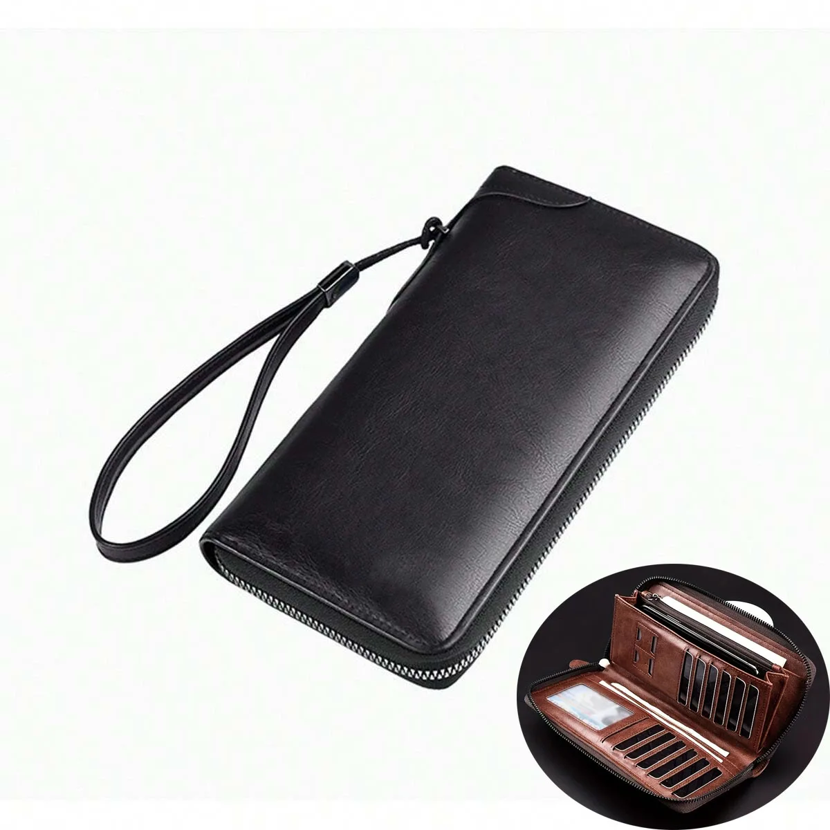 Heren portemonnee met lange ritssluiting Hoge kwaliteit Pu lederen portemonnee voor heren RFID-blokkerende zakelijke clutch Bag Creditcardhouder Portemonnee Man