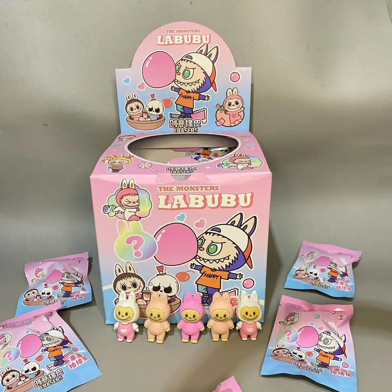 Eraser 32pcs Labubu Cartoon Super Cute 3d Surprise Blind Bag Cute Eraser School Student Supplies Prizes Holiday Gifts Blind Bag