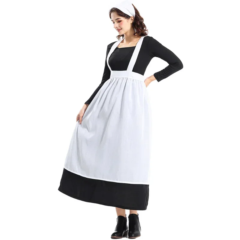 RT01 Costume di Halloween, vestito da cameriera del maniero francese femminile adulto, costume cosplay da cameriera di Cenerentola con temperamento retrò in tinta unita * JK2
